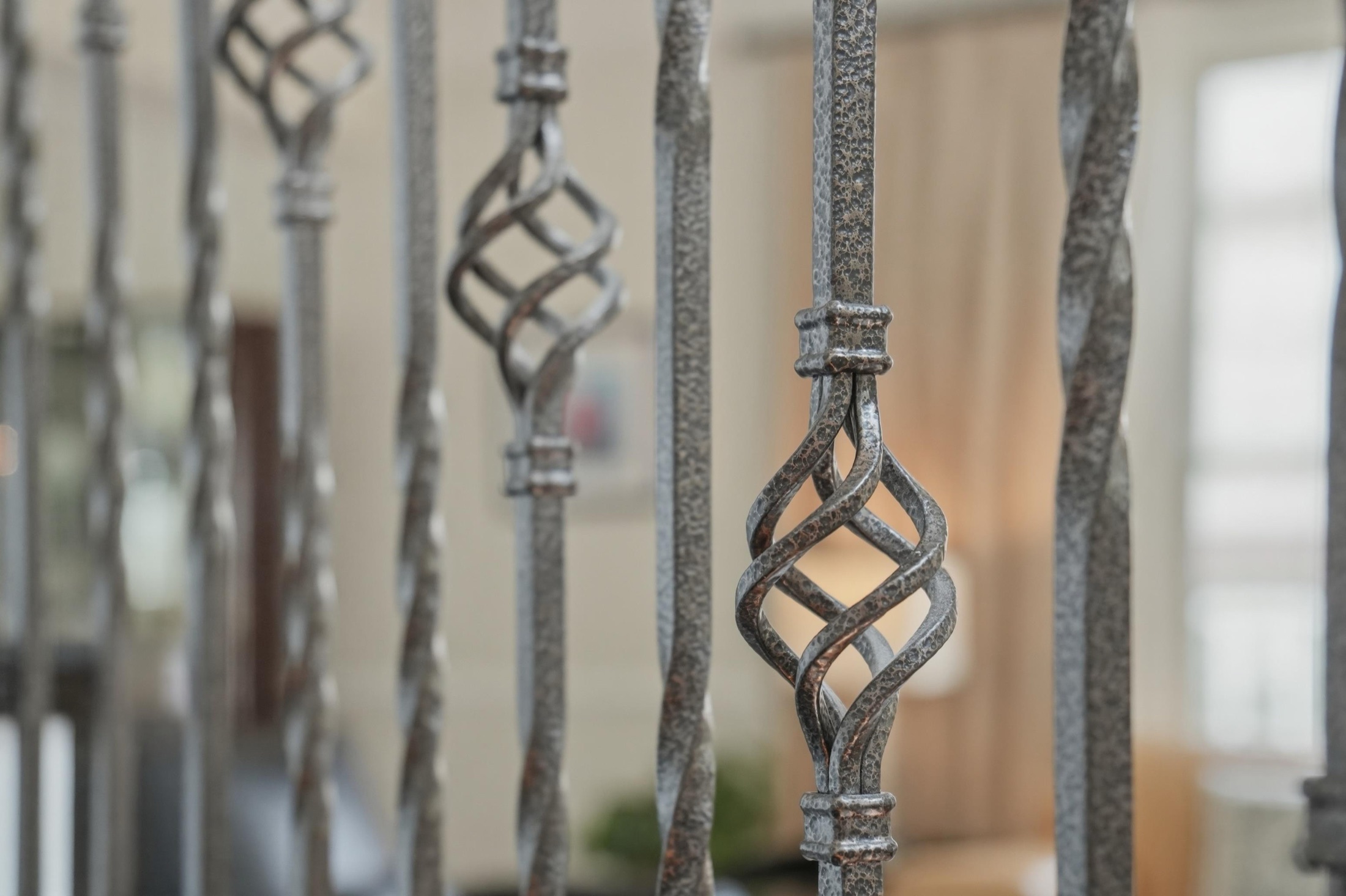 Close-up of the wrought-iron balusters on a Northville staircase