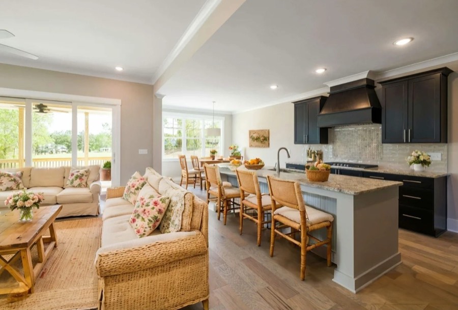 A kitchen virtually staged in a farmhouse style