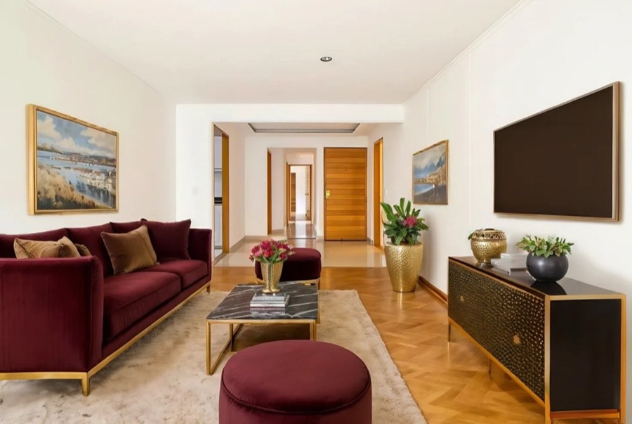 A living room virtually staged in a luxury style