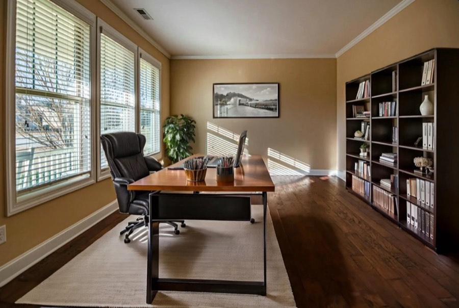 A office virtually staged in a modern style
