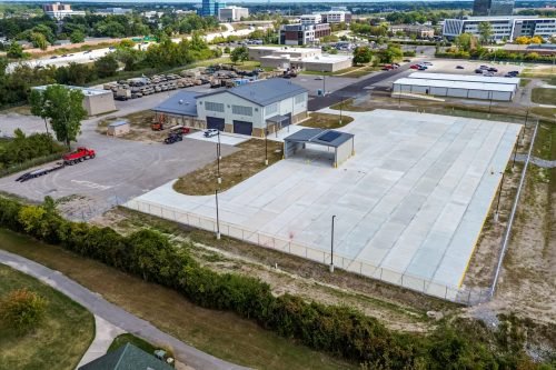 Commercial military base exterior property image drone