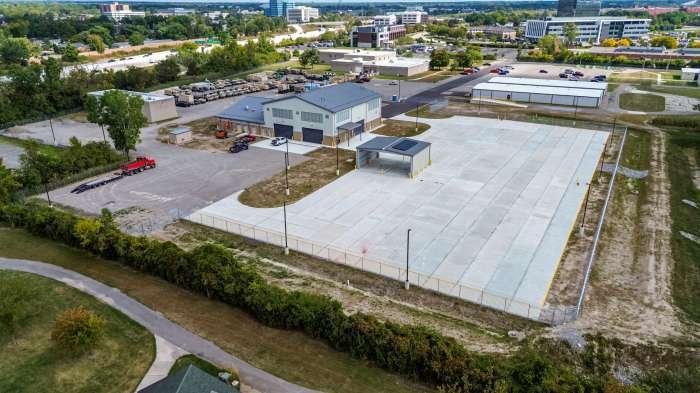 Commercial military base exterior property image drone