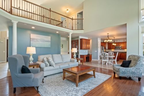 living room showcase stairs walkway hallway open floorplan farmington michigan novi northville canton westland residential lerverage